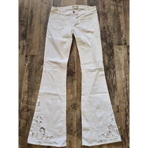 VGT Seafarer Jeans Size 28 White Flared Embroidered Bottoms Penelope Boho Retro